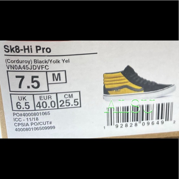 VANS SK8-HI Pro Corduroy Suede Canvas Women Yellow - Picture 12 of 12